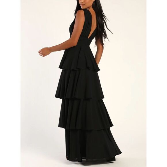 NWT Lulus Women's Amazing Evening Black Tiered Maxi Dress Formal Size L - Picture 2 of 10
